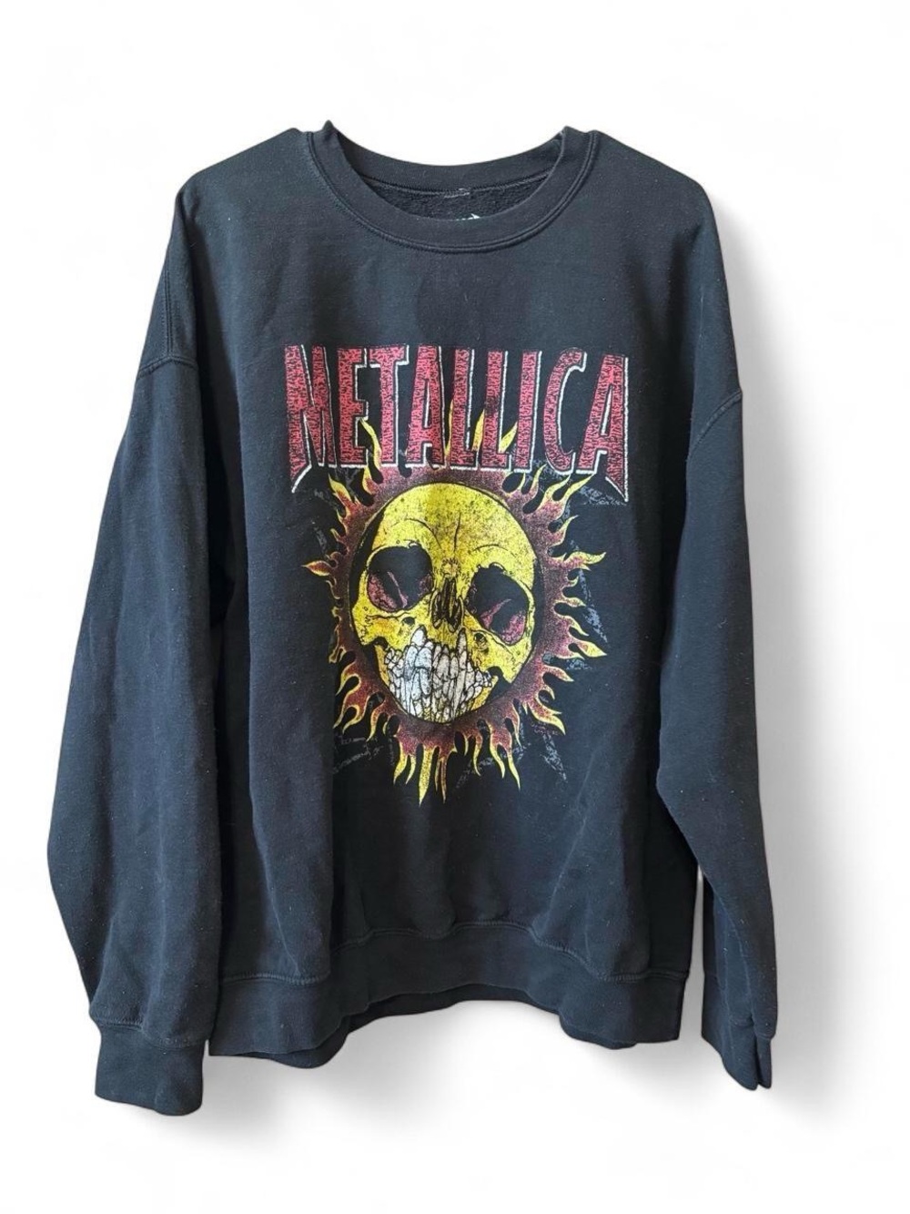 Metallica Black Graphic Crewneck Sweatshirt - Yellow Skull Design